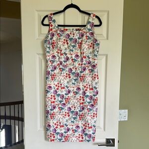 Ann Taylor Cream Sheath Midi Dress Square Neck Sleeveless